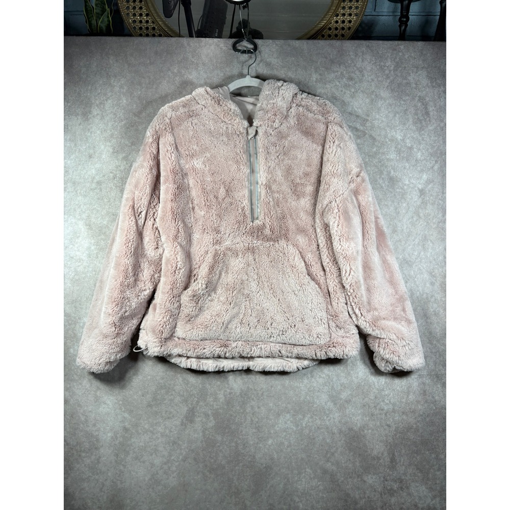 FP Movement Fleece Hoodie Womens XS Pink Off The Record Faux Fur Pullover Zip